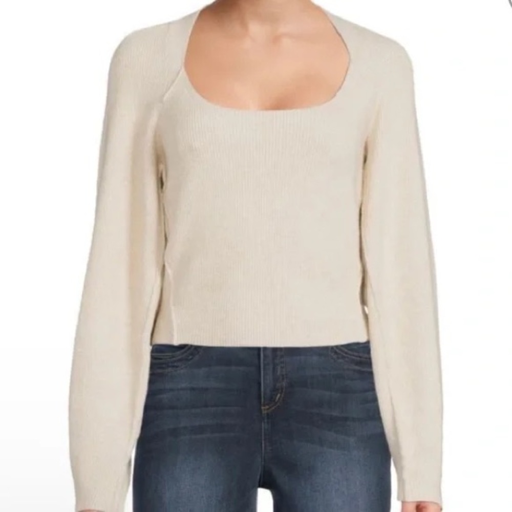 Free People Knit Cream Oatmeal Open Back Cutout Long Sleeve Sweater EUC Size XS